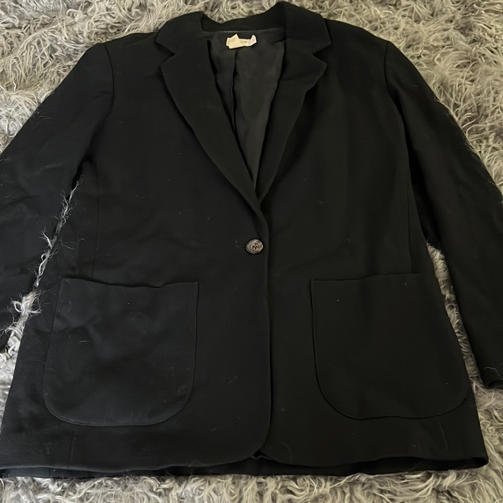 Black Wool One Button Blazer 10 Fully Lined Slim … - image 1